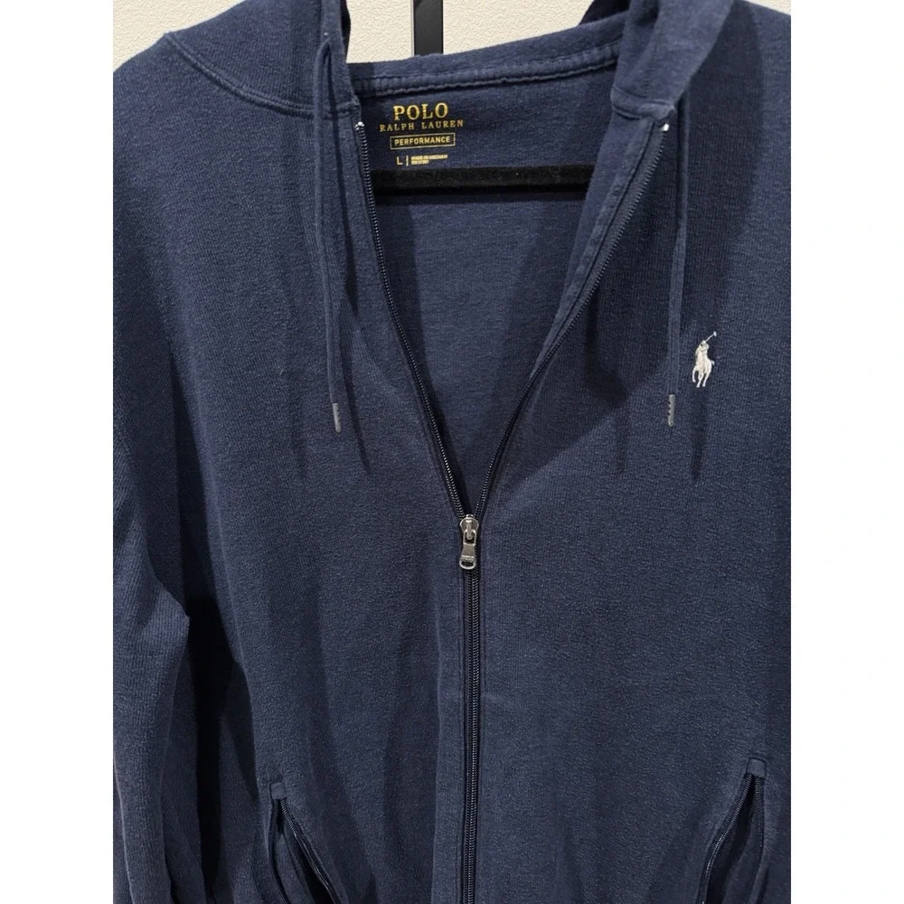 POLO RALPH LAUREN Jersey Zip-Up‎ Hoodie Mens Navy Size L Comfort